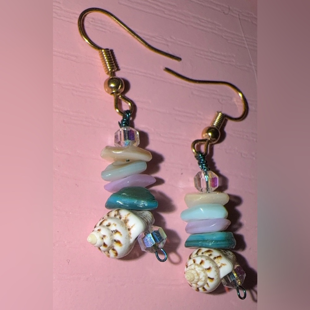 Colorful Shell and stone dangle earrings
